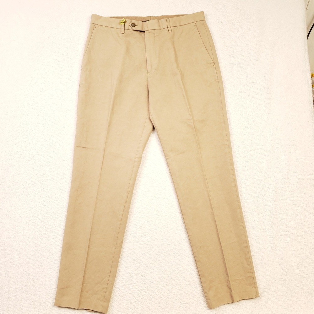 J.Crew Garment-Dyed Cotton-Linen Blend Chino Pants Mens 32 Tan Straight Leg